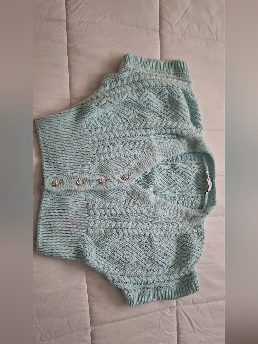 Zara Mint Blue Cable-Knit Short Sleeve Cardigan